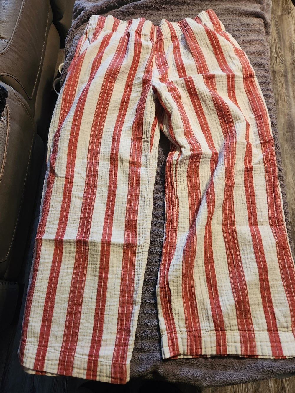 Red and White Striped Casual Pants